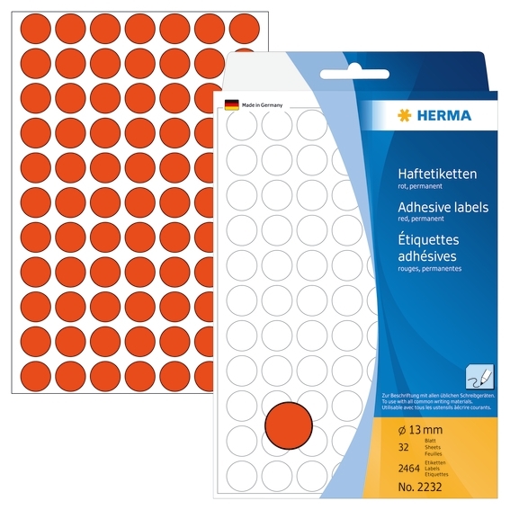 HERMA etiqueta manual ø13 rojo mm, 2464 unidades.