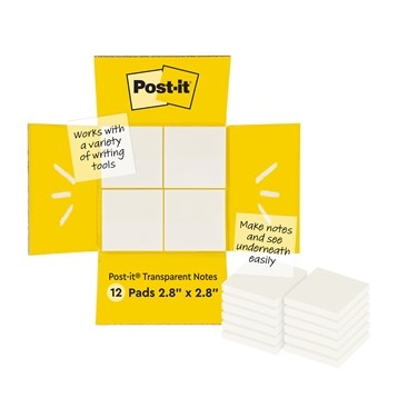 3M Notas adhesivas Post-it transparentes 73 x 73 mm - 12 paquetes