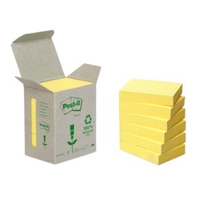 3M Notas adhesivas Post-it 38 x 51 mm, amarillo reciclado - paquete de 6