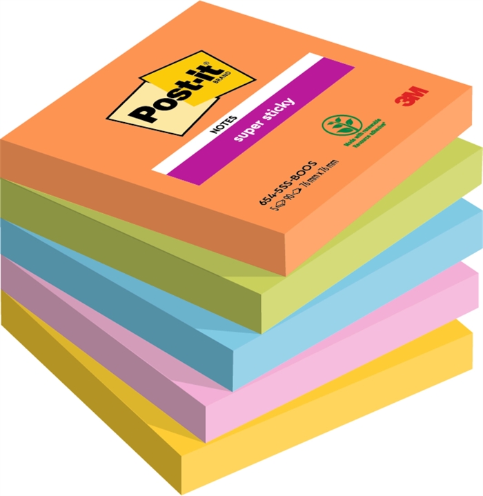 3M Notas adhesivas Post-it Boost super adhesivas, 76 x 76 mm, 90 hojas, paquete de 5.