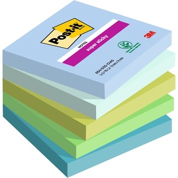 3M Notas adhesivas Post-it super adhesivas Oasis 76 x 76 mm, - 90 hojas - paquete de 5.