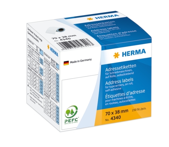 HERMA Etiqueta en rollo dirección 70 x 38 mm, 250 unidades.