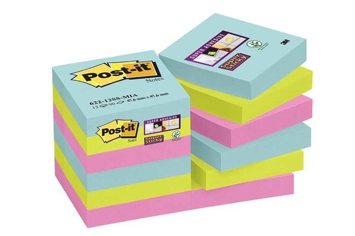 3M Notas adhesivas Post-it super adhesivas 47,6 x 47,6 mm Cosmic - paquete de 12