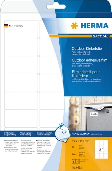 HERMA película de etiquetas extra fuerte 63,5 x 33,9 mm, 240 piezas.