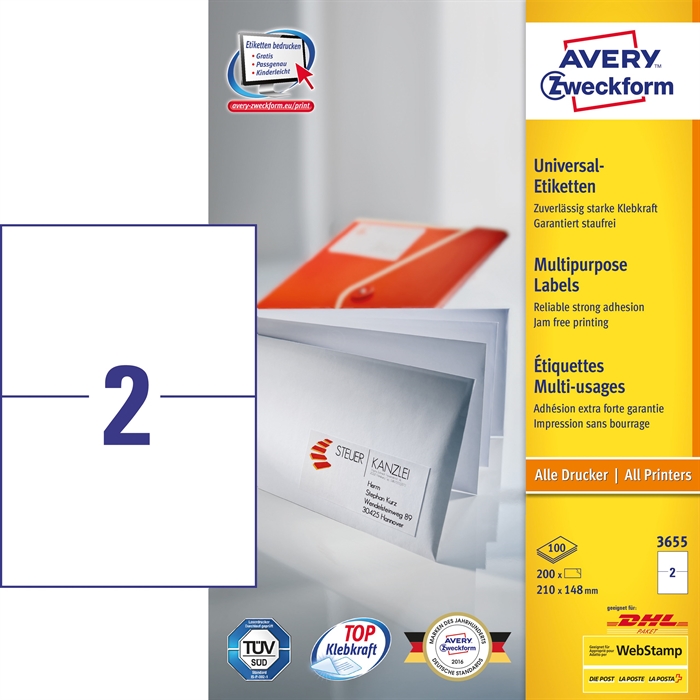 Avery ILC etiqueta universal 210 x 148 mm, 200 unidades.