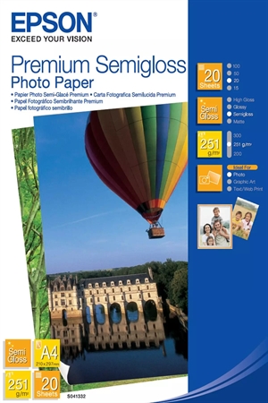 Papel Fotográfico Semibrillante Premium A4 Epson 251 g/m², 20 arca