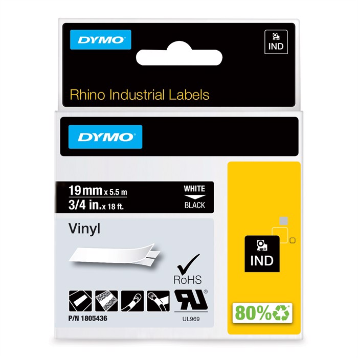 Cinta de vinilo de color blanco/negro Tape Rhino de 19mm x 5,5m.