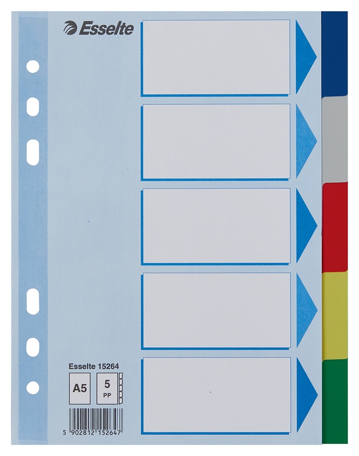 Esselte Faneblade PP A5 5-delt faner de colores.