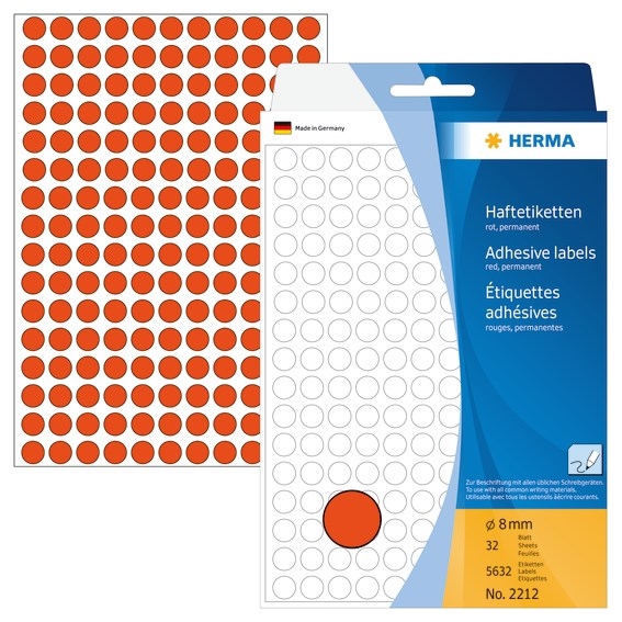 HERMA etiqueta manual ø8 rojo mm, 5632 unidades.