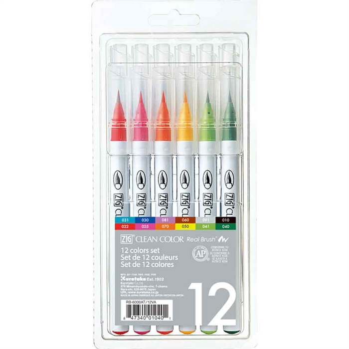 ZIG Clean Color Pen Set con 12 colores.