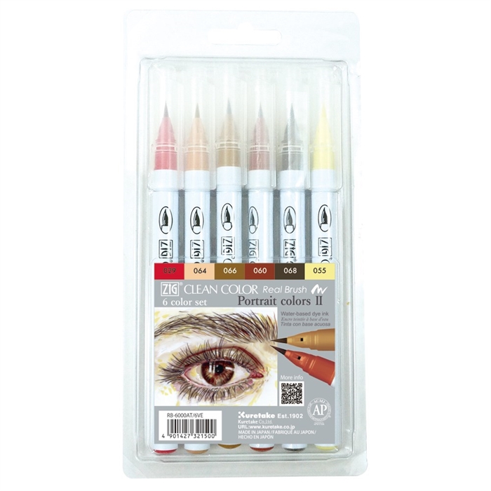 ZIG Clean Color Pensel Pen Set con 6 colores de retrato II.